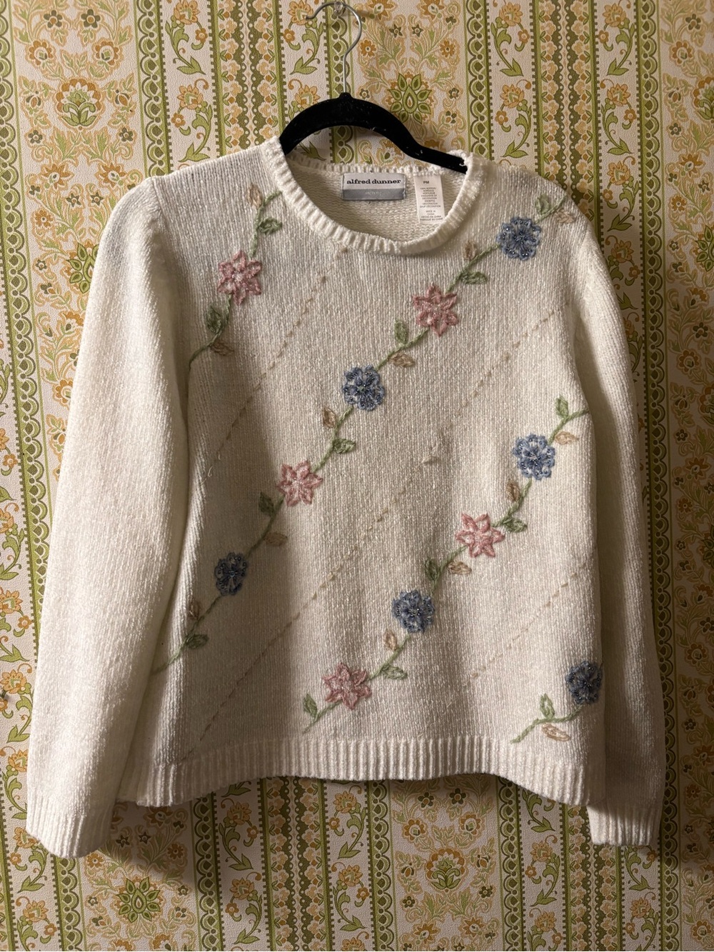 Alfred Dunner Vintage Floral Cream Beaded Sweater